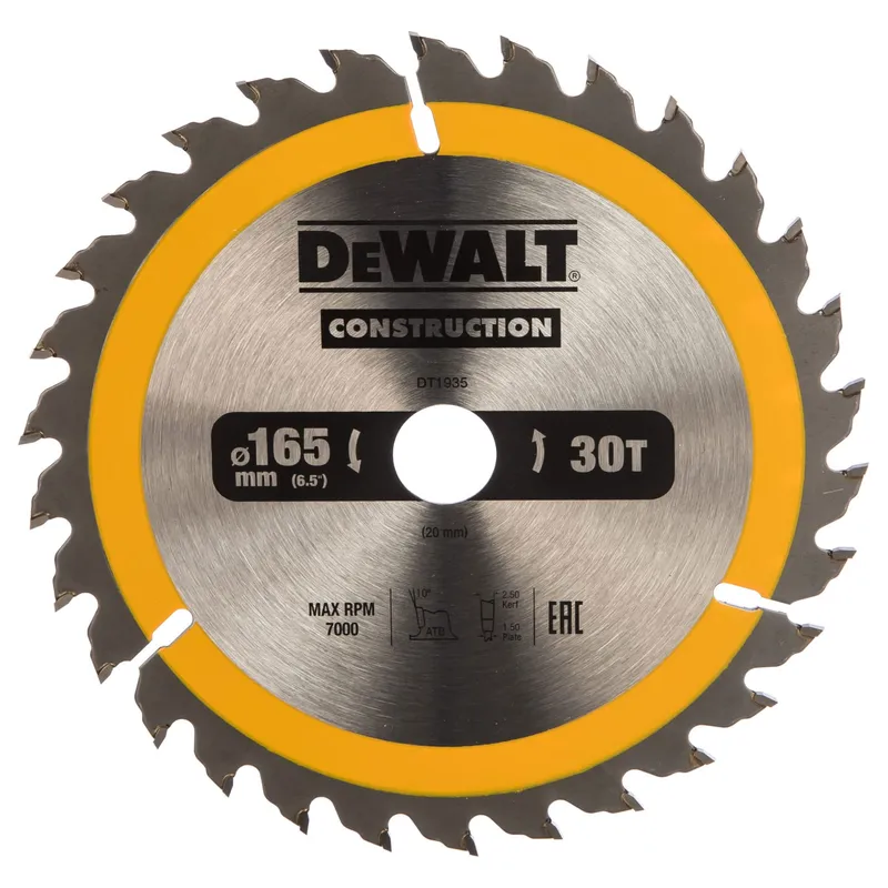 Диск пильный по дереву DeWALT "CONSTRUCTION" Т30 165х20мм DT1935-QZ